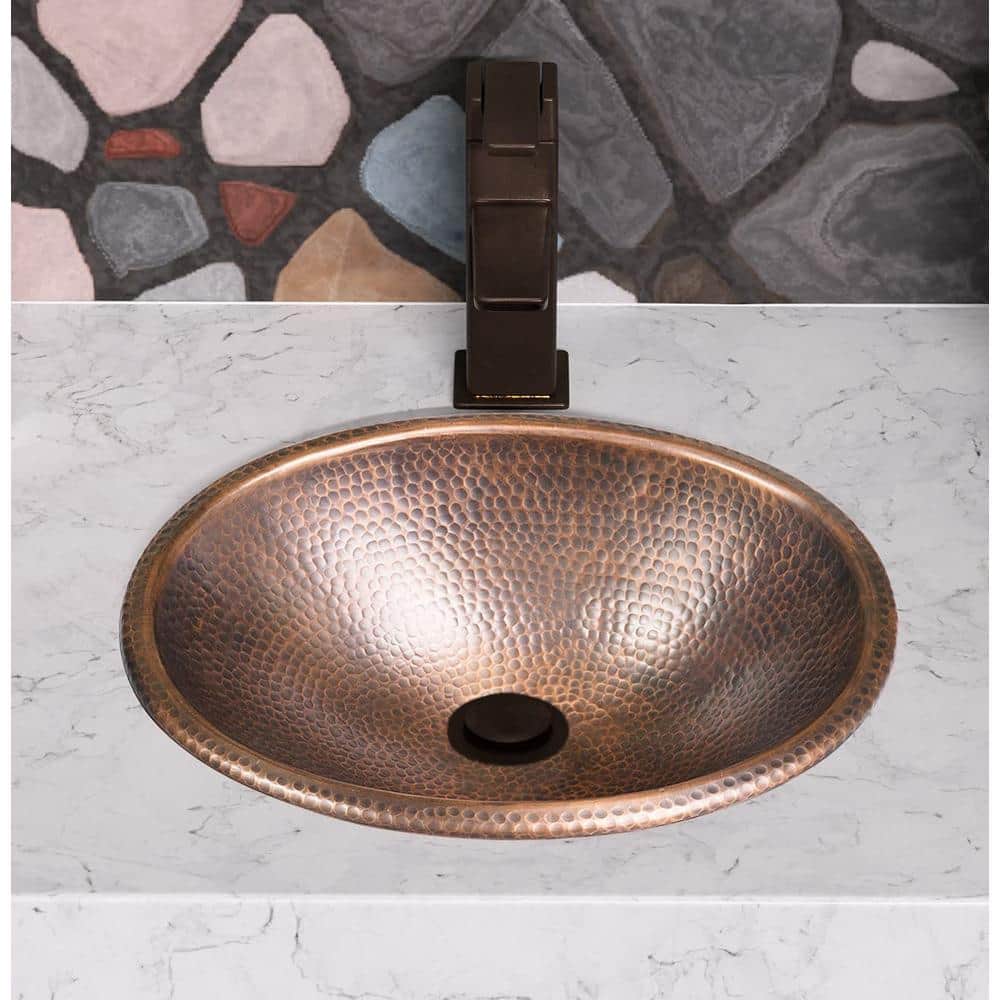 Hand Hammered Pure Copper Oval Drop-In Bathroom Sink 17 inches