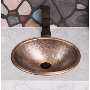 17 in. Hand Hammered Oval Drop-In Bathroom Sink in Pure Copper