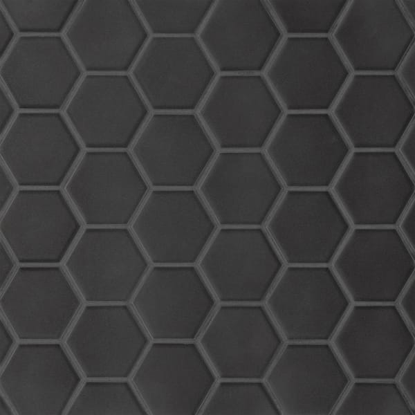 Bedrosians Sample-Le Cafe Hexagon 4 in. x 5 in. Matte Black Porcelain Mosaic Tile