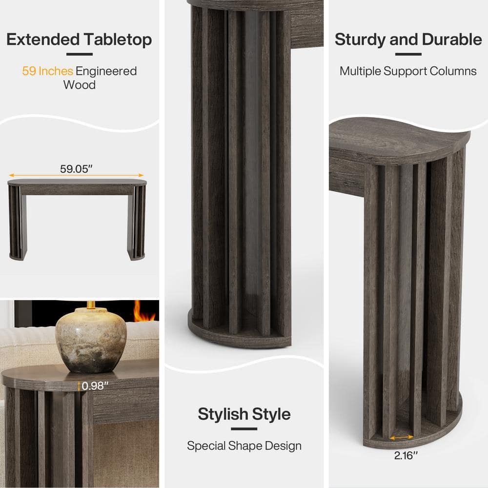 Gray Engineered Wood Farmhouse Console Table with Storage