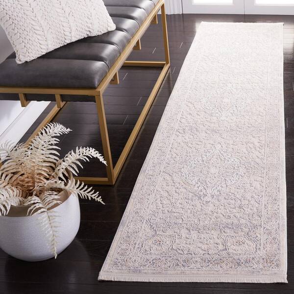 Marmara Beige/Light Blue 2 ft. x 8 ft. Border Floral Runner Rug
