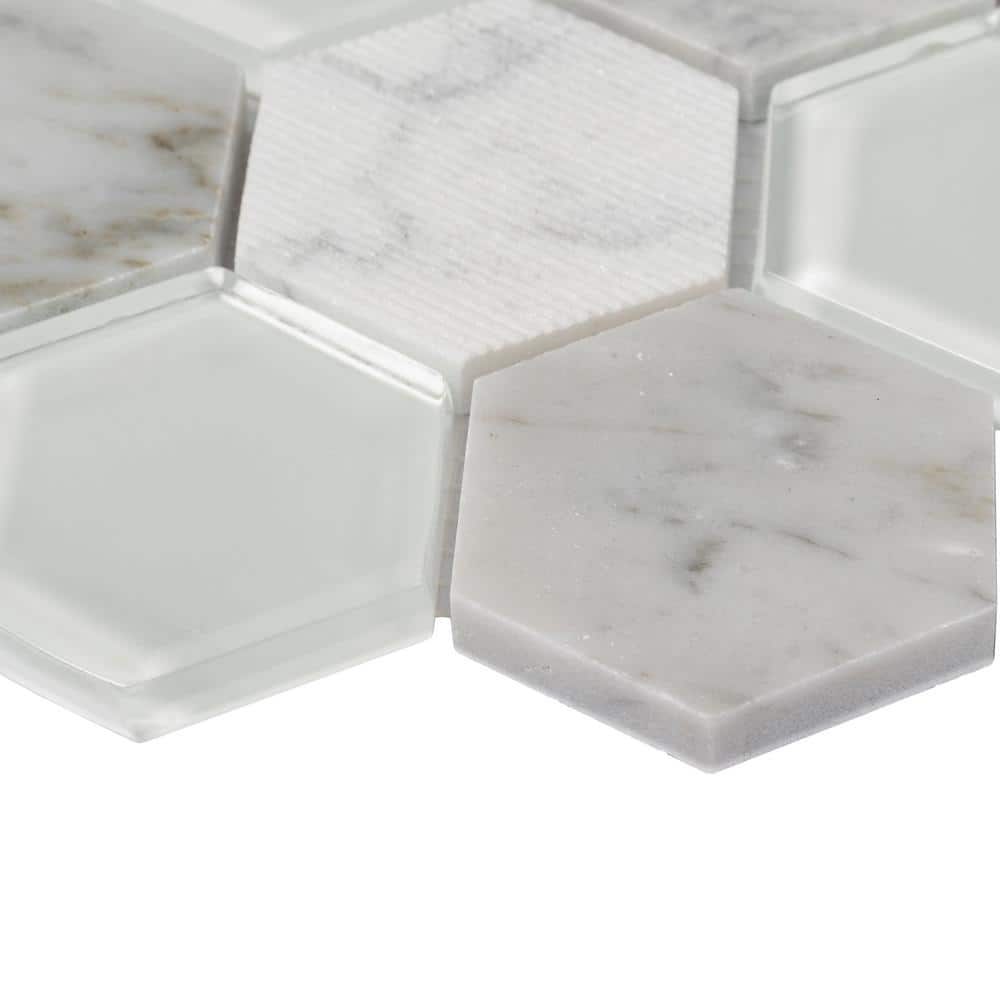 Gray Hexagon Glass and Marble Mosaic Tile for Walls and Floors
