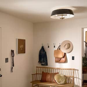 Luella 22 in. 4-Light Black Traditional Shaded Hallway Convertible Pendant Hanging Light to Semi-Flush