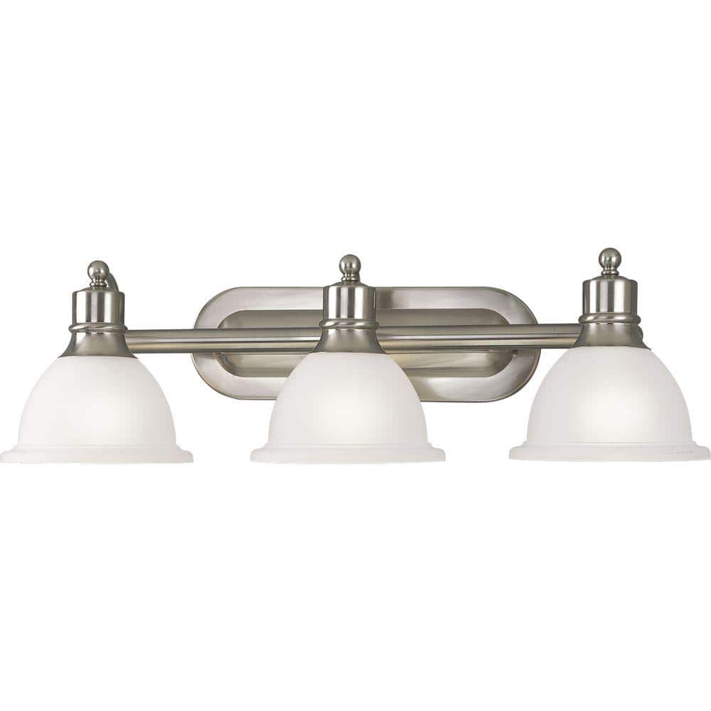 Madison Brushed Nickel 3-Light Wall Sconce with White Etched Glass