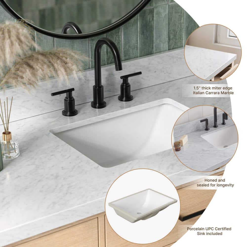 Hepburn 55" Oak Freestanding Vanity with Marble Top