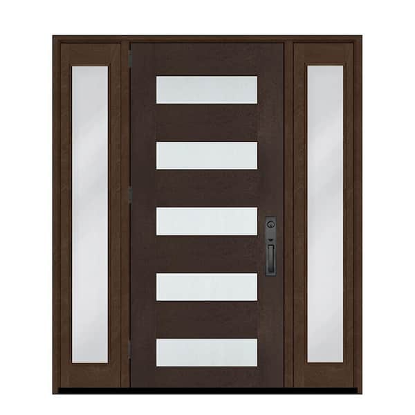 Regency 72 in. x 80 in. 5L Modern Frosted Glass RHOS Hkry Fiberglass Prehung Front Door w/Dbl 16in. SL & 8011BLK Lockset