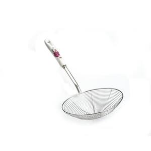 6.25 in. Stainless Steel Wire Strainer with Ceramic Rose Handle and Hook