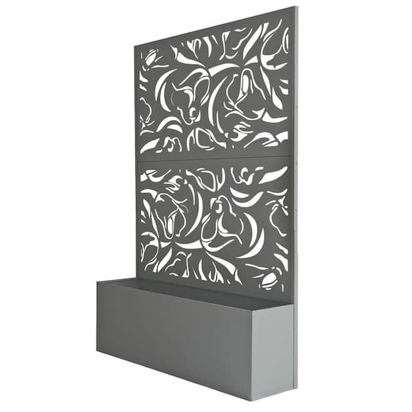 6 ft. x 4 ft. Grey Freestanding Metal Privacy Screen Room Divider with Flower Box