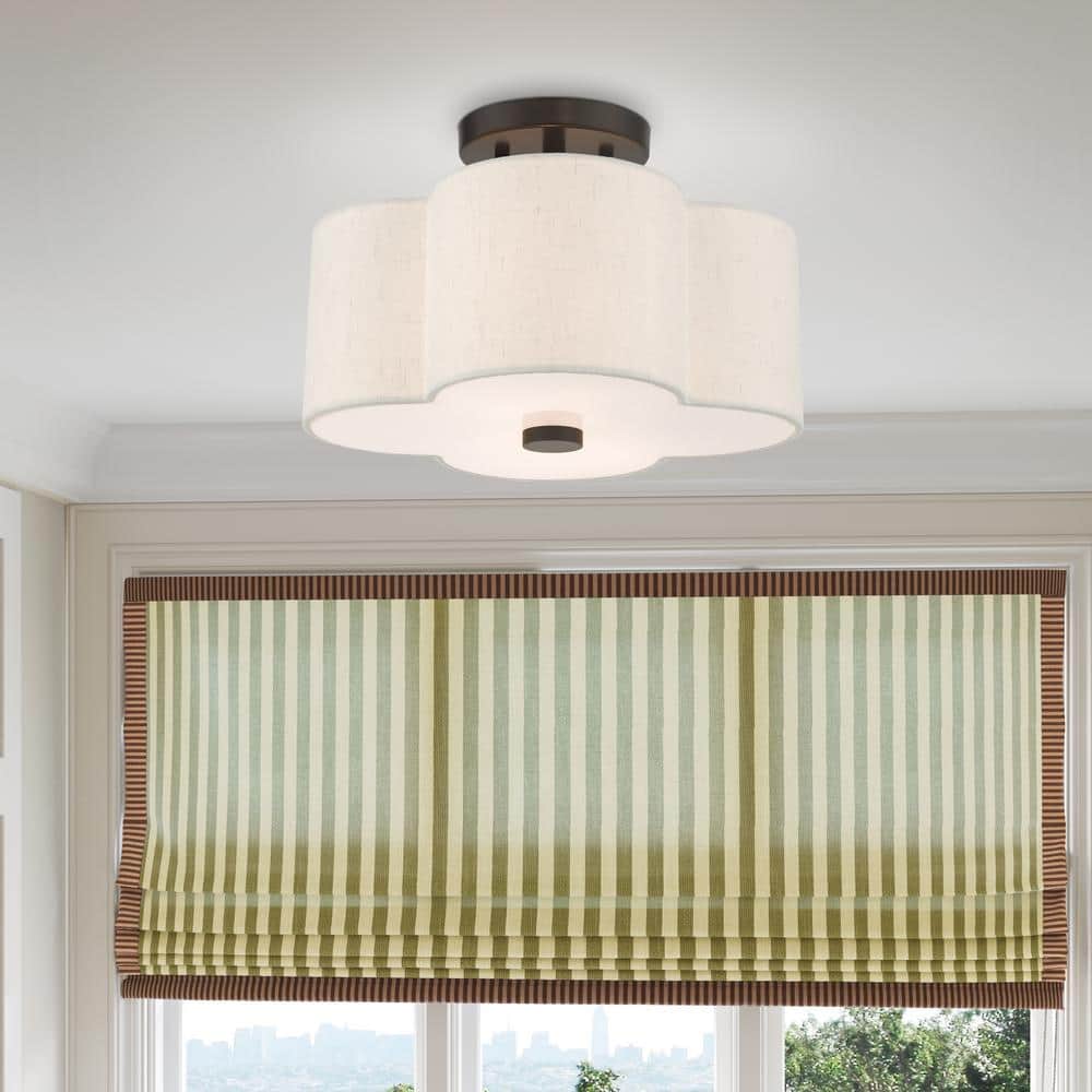 English Bronze Quatrefoil Semi-Flush Mount Ceiling Light