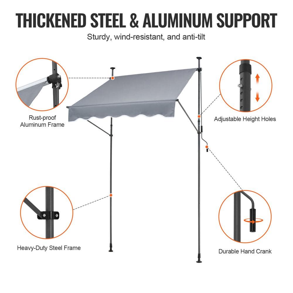 Gray Retractable Patio Awning with Manual Crank, 59" x 47"