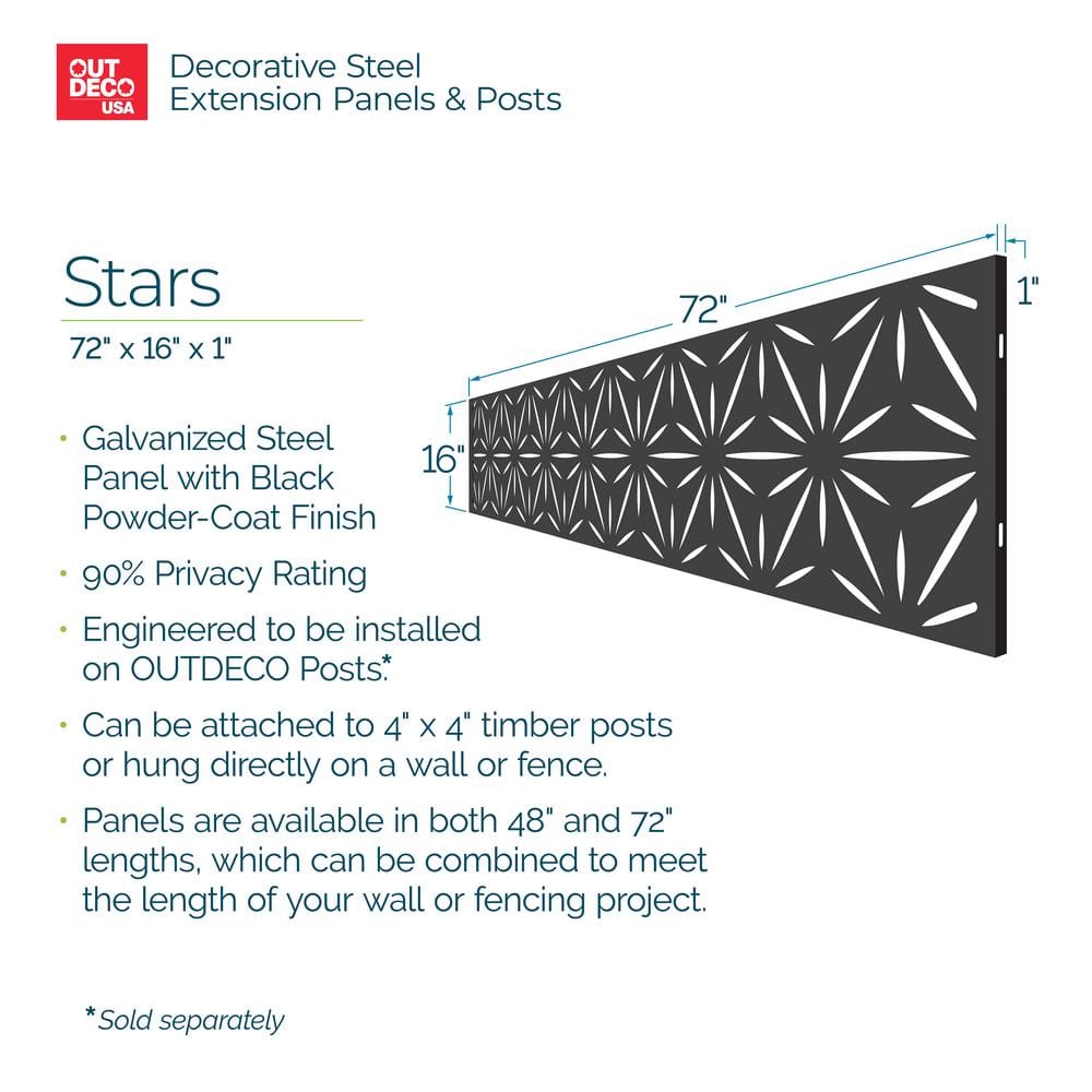 Black Galvanized Steel Decorative Privacy Panel with Star Pattern