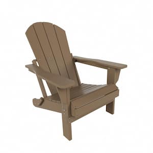 Addison Poly Plastic Folding Outdoor Patio Traditional Adirondack Lawn Chair in Weathered Wood