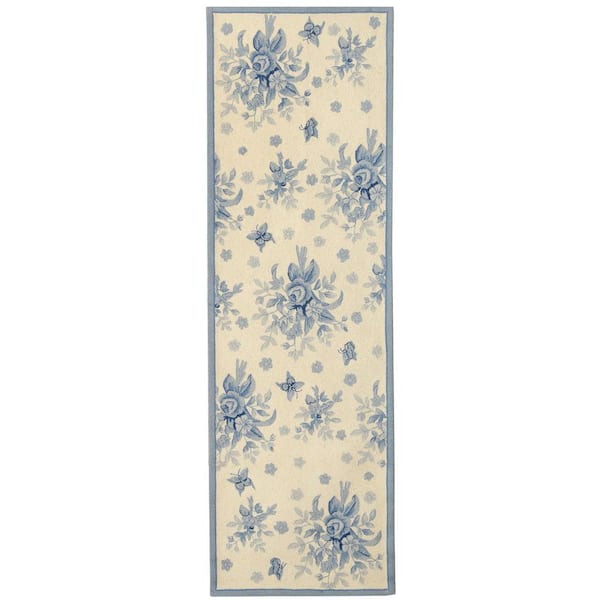 SAFAVIEH Chelsea Ivory/Blue 3 ft. x 10 ft. Medallion Speckled Floral Runner Rug