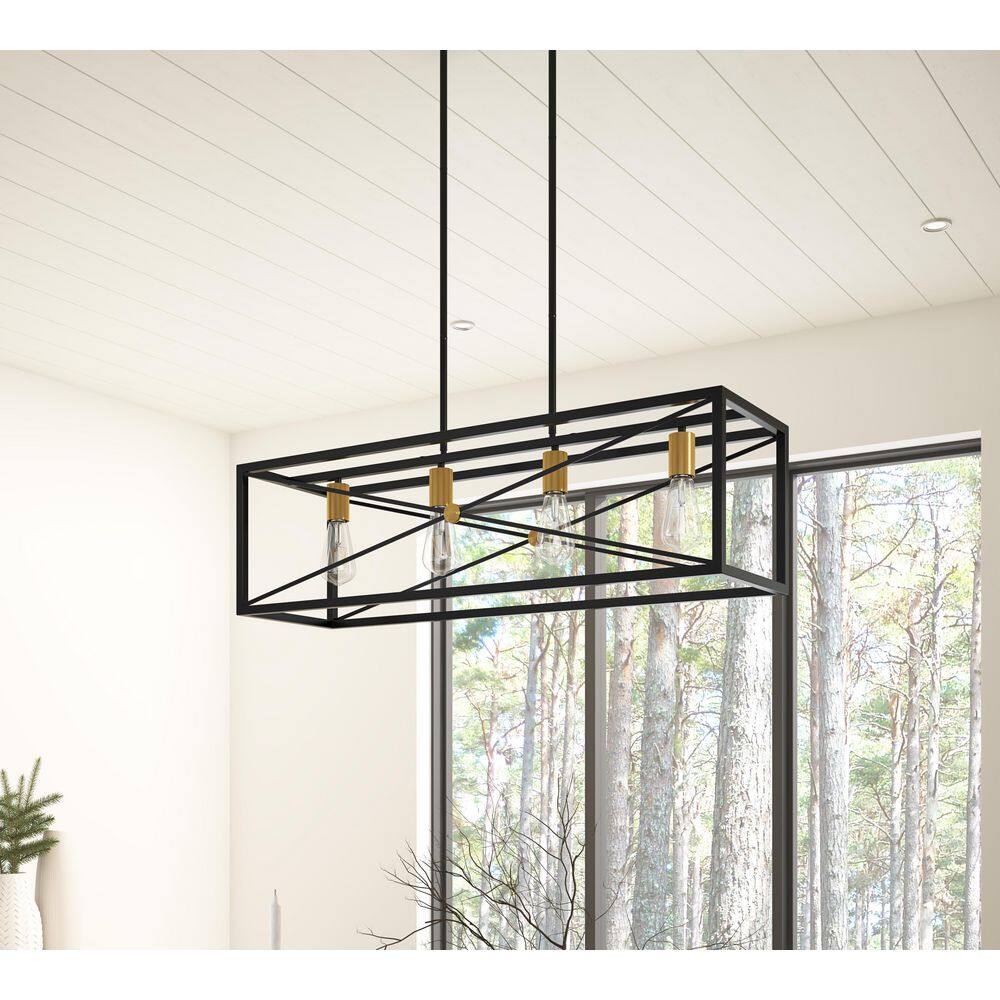 Matte Black Metal 4-Light Kitchen Island Pendant