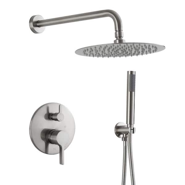 Mondawe Retro 1-Spray Patterns Pressure Balance Shower Faucets Set with 2.5 GPM 10 in. Wall Mount Dual Shower Heads in Nickel