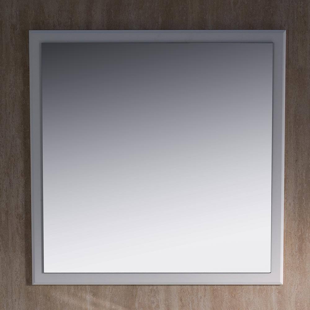 Oxford Elegance 32" Antique White Carved Wood Bathroom Vanity Mirror