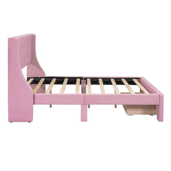 Pink Wood Frame Queen Size Linen Upholstered Platform Bed Frames with 3-Storage Drawers,Queen Storage Bed with Headboard