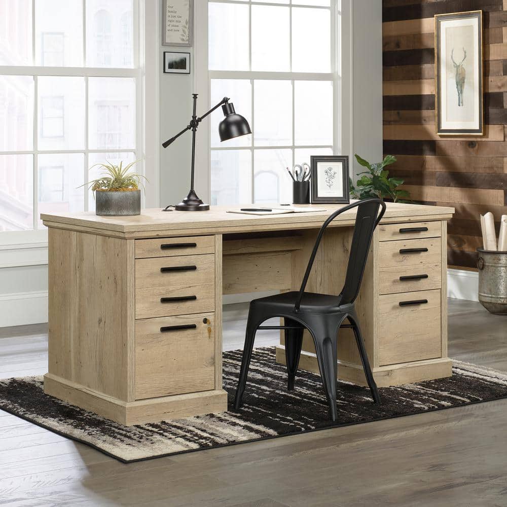 Executive Prime Oak Desk with Locking Drawers and Cord Management