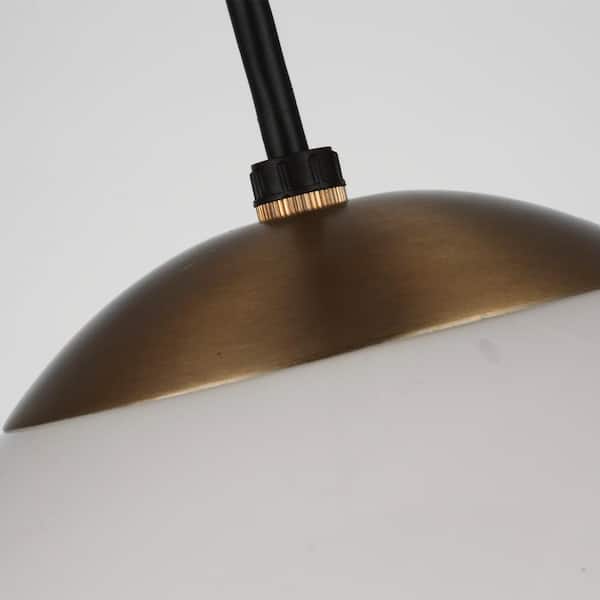 Leo Hanging Globe 14 in. 1-Light Satin Brass Pendant with Smooth White Glass with LED Bulb