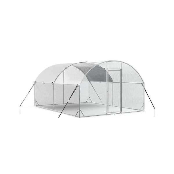 Tidoin 77 in. H x 156 in. W x 120 in. D Large Metal Chicken Coop Poultry Cage with Waterproof and Anti-Ultraviolet Cover