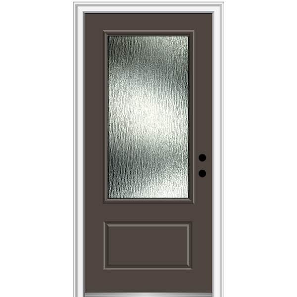 MMI Door Rain Glass 36 in. x 80 in. Left-Hand Inswing 3/4 Lite 1-Panel Painted Brown Prehung Front Door on 4-9/16 in. Frame