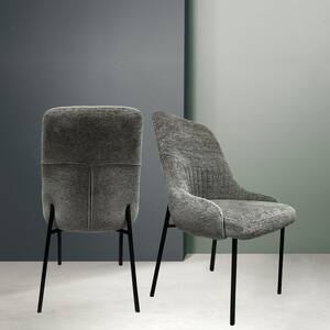 Upholstery Boucle Fabric Dining Side Chair Set of 2, Grey