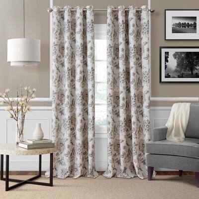 Natural Floral Blackout Curtain - 52 in. W x 84 in. L