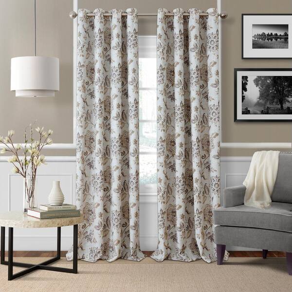 Elrene Natural Fl Blackout Curtain, Gray And Cream Curtains