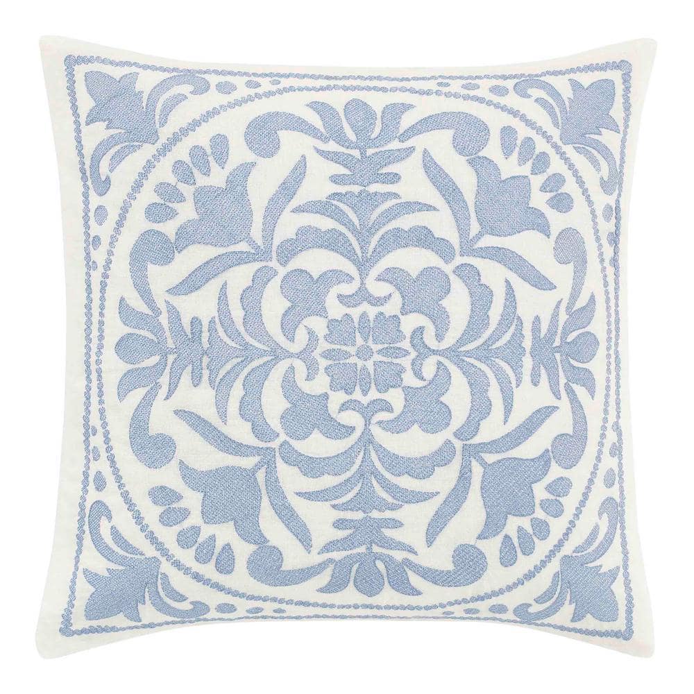 LAURA ASHLEYシルククッション Laura Ashley Mila Blue 1-Piece 18 in. x 18 in. Cotton Blend Throw