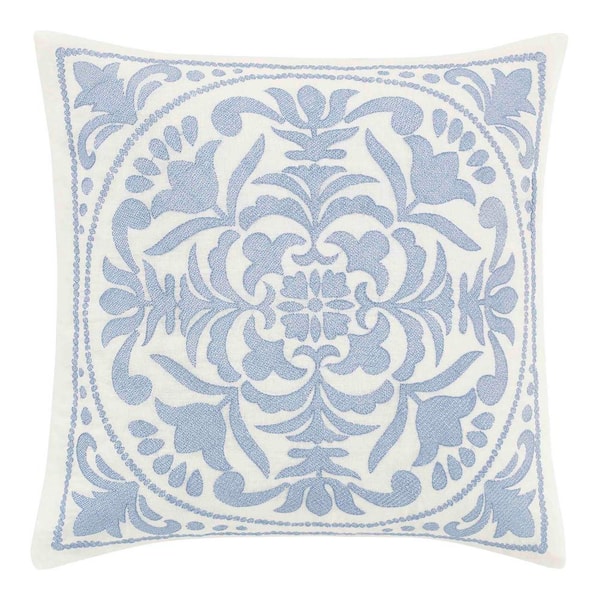 Laura Ashley Mila Blue 1-Piece 18 in. x 18 in. Cotton Blend Throw