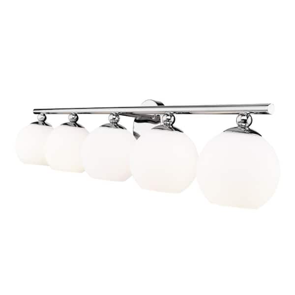 Unbranded - Neoma 38.25 in. 5-Light Chrome Vanity Light with Opal Etched Glass Shade with No Bulbs Included