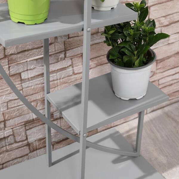 60.75 in. x 13 in. x 20.75 in. Indoor/Outdoor Gray Metal Plant Stand, Half Moon Shape Flower Pot Display Shelf 5-Tier