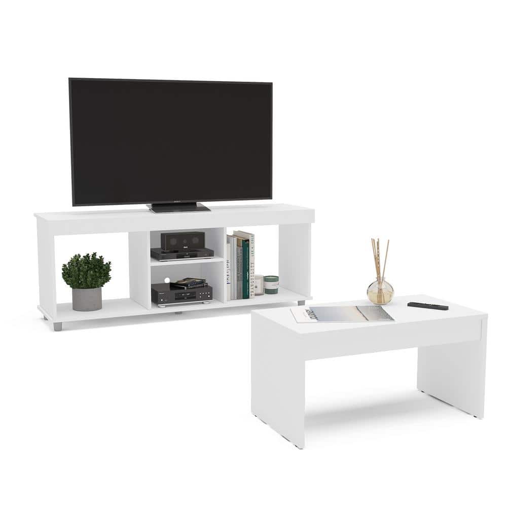 White Engineered Wood TV Stand and Coffee Table Set