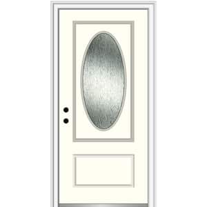 36 in. x 80 in. Right-Hand/Inswing Rain Glass Alabaster Fiberglass Prehung Front Door on 4-9/16 in. Frame