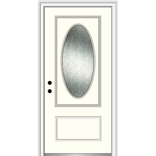 MMI Door 36 in. x 80 in. Right-Hand/Inswing Rain Glass Alabaster Fiberglass Prehung Front Door on 6-9/16 in. Frame