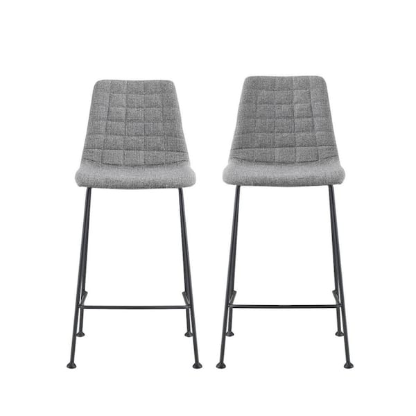 HomeRoots 25.6 in. Light Gray Low Back Metal Counter Height Bar Chair with Fabric Seat Set of 2