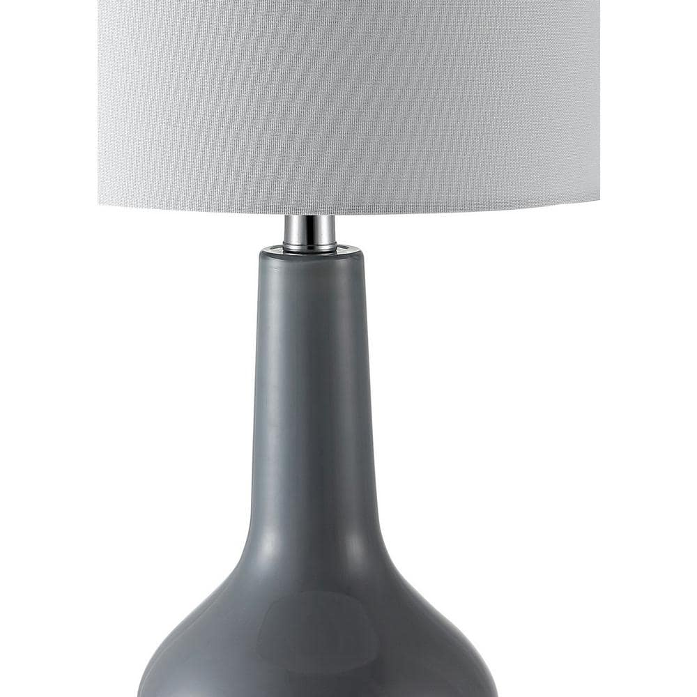 Elegant Smoked Grey Glass Table Lamp Set with White Drum Shade