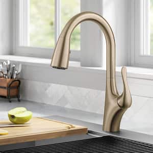 Merlin Transitional Pull-Down Single Handle Kitchen Faucet in Brushed Gold