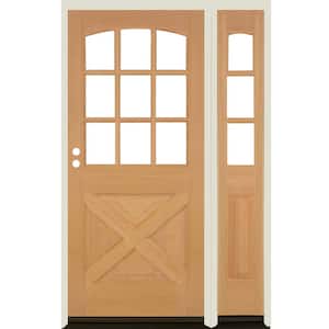 50 in. x 80 in. Farmhouse X Panel RH 1/2 Lite Clear Glass Unfinished Douglas Fir Prehung Front Door with RSL