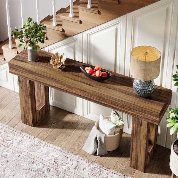 BYBLIGHT Turrella 62.99 in. Walnut Console Tables, Rectangle