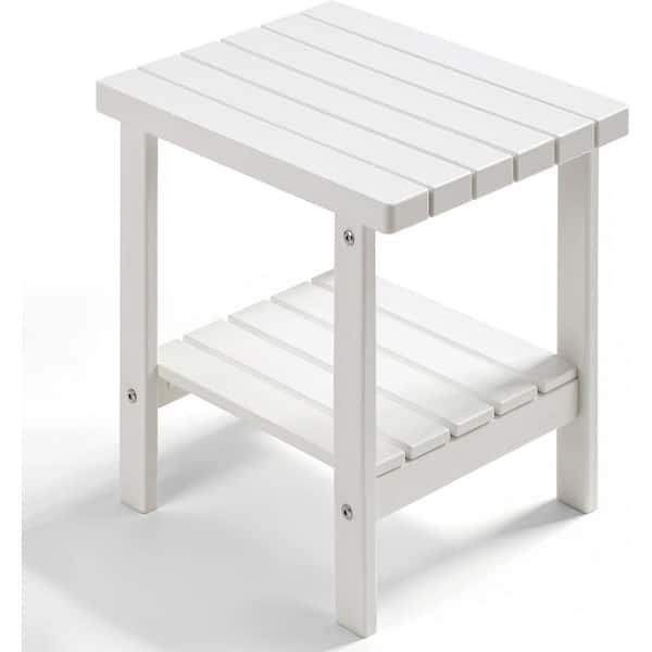 wikiwiki 17 in. White 2-Tier Rectangular HDPE Outdoor Side Table