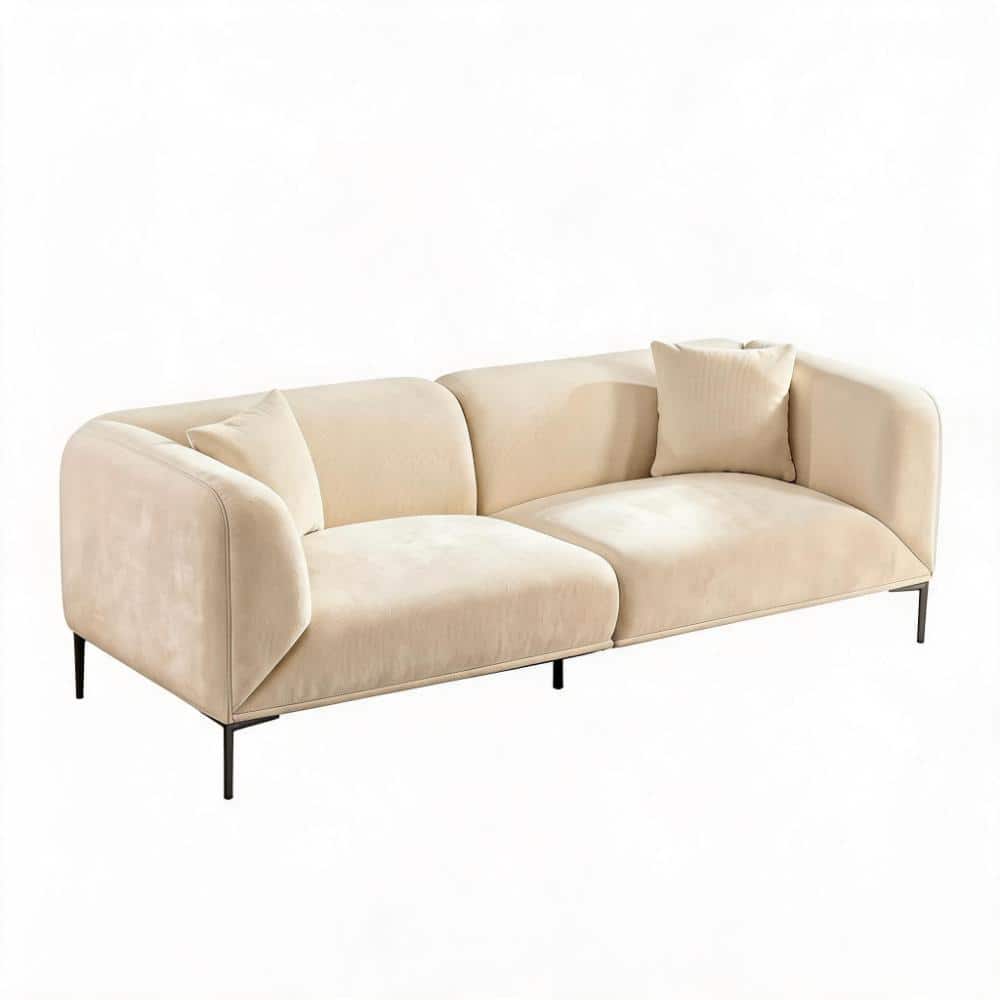 Modern Comfort Collection 89 in. Wide Curved Arm Boucle Fabric 3-Seat Cloud Cushion Sofa with Metal Legs in Beige