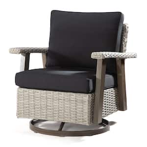 Wicker Patio Outdoor Rocking Chair Swivel Lounge Chair with Black Cushion (1-Pack)