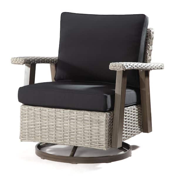 Gardenbee Wicker Patio Outdoor Rocking Chair Swivel Lounge Chair with Black Cushion (1-Pack)