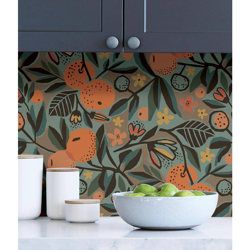 Teal and Orange Clementine Peel and Stick Wallpaper