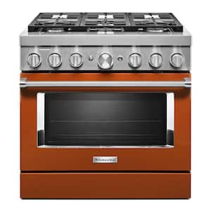 36 in. 5.1 cu. ft. Dual Fuel Freestanding Smart Range with 6-Burners in Scorched Orange