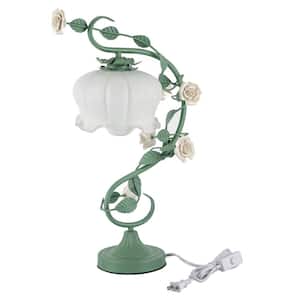 20.5 in. Green Retro Rose Glass Gooseneck Desk Lamp with White Bent Glass Shade