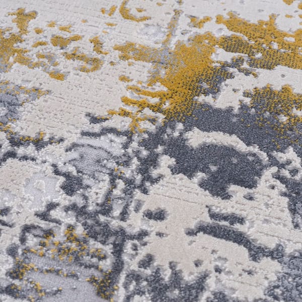 Vogue, Gold Grey, Contemporary 2 ft. x 9 ft. Abstract Indoor Runner Rug
