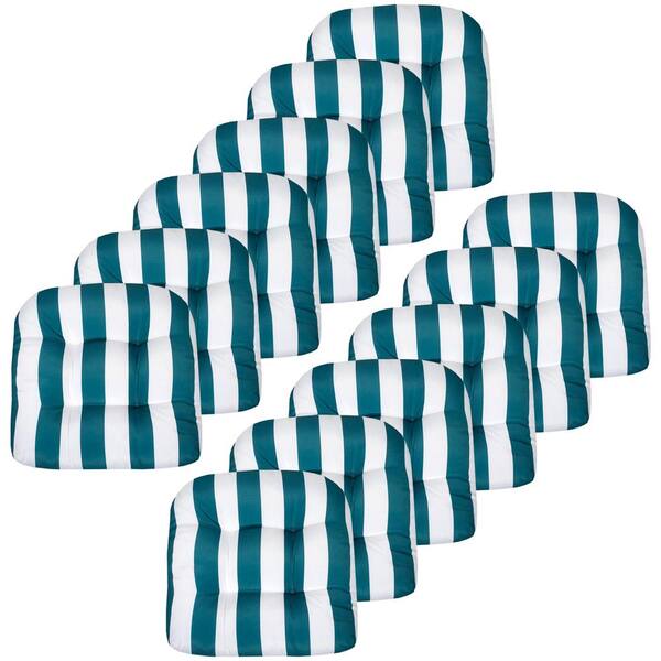 Sweet Home Collection 19 in. x 19 in. x 5 in. Havana Tufted Lounge Chair Indoor/Outdoor Cushion Round U-Shaped Peacock/White (Set of 12)