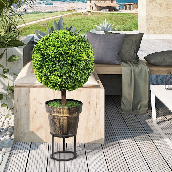 2-Pieces 22 in. Green Artificial Ball Tree with Natural Look and Water Resistance, Faux Fake Tree Plant